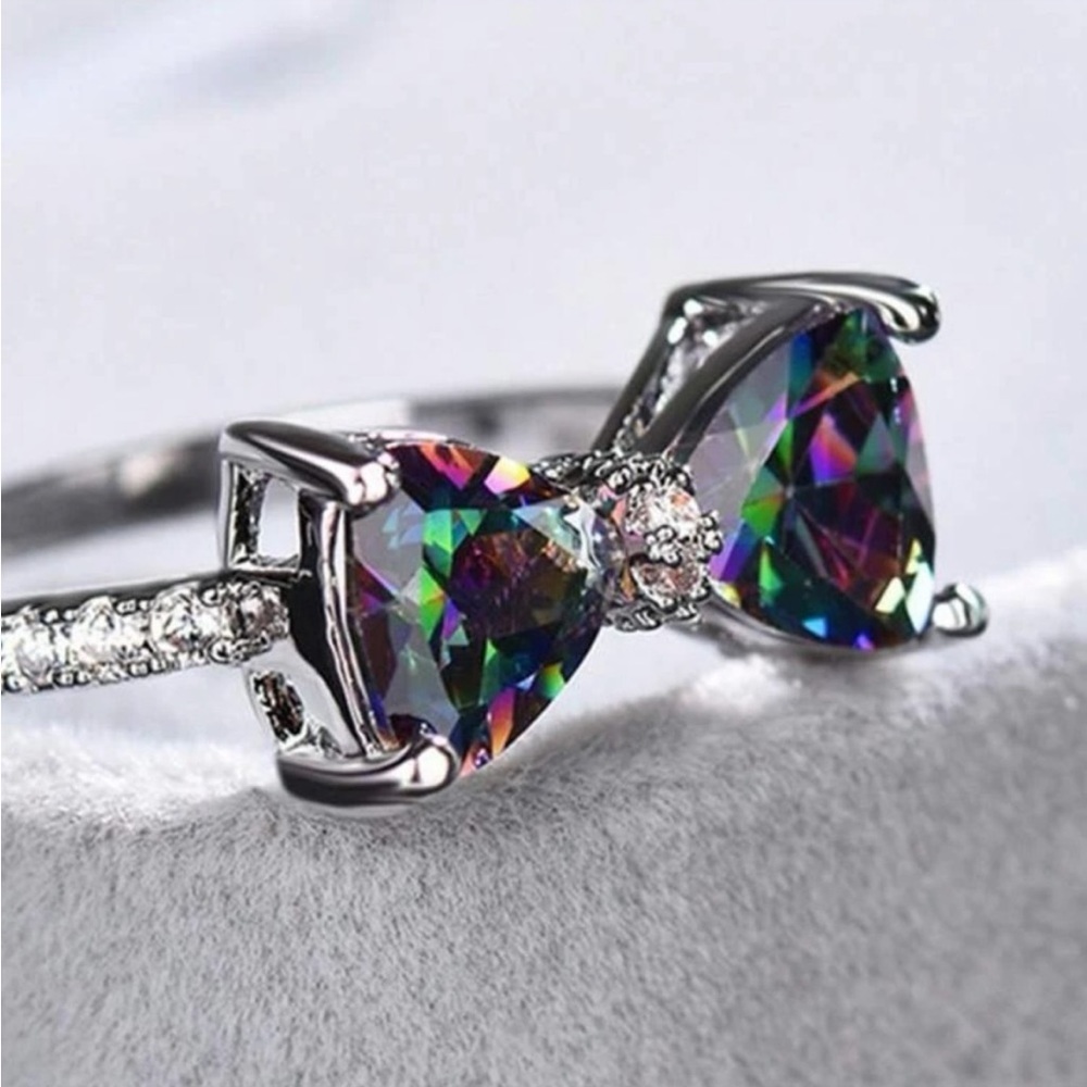 NEW Cubic Zirconium Iridescent Bow Tie Stone  Ring